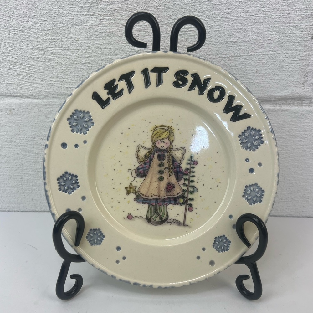 Vintage Buckeye Stoneware Let It Snow Angel Plate Spongeware Print Edge